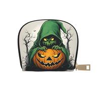 LNNIUK Green Ghost Horror Halloween Pumpkin 1 stampa portafoglio porta carte di credito porta biglietti da visita custodia per uomini donne dimensioni compatte per adulti, bianco, Taglia unica