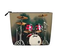 LNNIUK Jazz drum stampa borse di trucco per borsa cerniera sacchetto cosmetico grande viaggio tela make up organizzatore, nero, Taglia unica