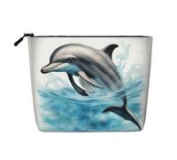 LNNIUK Ocean Delphin Looking at You stampa borse per il trucco per borsa Zipper Cosmetic Pouch Large Travel Canvas Make Up Organizer, nero, Taglia unica