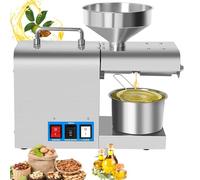 LNNLOO Pressa per Olio in Acciaio Inossidabile da 820 W, Spremitura A Freddo/spremitura A Caldo, Preriscaldamento 6 Minuti, Produzione di Olio al 99% - 5 kg/h, per Oliva (36×15,5×31 Cm),Silver