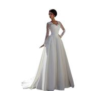 LNNLSS Bridal Long Tail Manica Lunga Pizzo Abiti da Sposa Francese Bianco Romantico Abiti da Sposa Abiti da Sera Grandi Dimensioni Donne, Bianco, US10