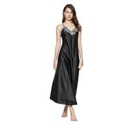 LNNXSZ Camicie Notte Donna Seta Camicia da Notte Lunga in Raso con Scollo a V da Donna, in Pizzo di Seta, Lingerie Sexy, Camicia da Notte, Vestaglia, Babydoll, Intimo(Black,XL)