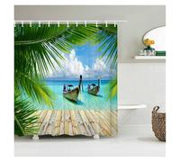 LNNXSZ Tenda Doccia Beach Sea Palm Trees Shower Curtains Scenery Waterproof 3d Bathroom Curtains With Hooks Home Decoration Washable Bath Screen(Color 1,W300xH180cm)