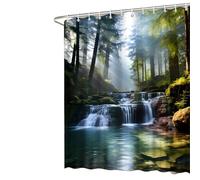 LNNXSZ Tenda Doccia Waterproof Shower Curtain Featuring a Tranquil Forest Waterfall Scene for an Invigorating and Relaxing Bathroom Atmosphere(W180XH200cm)