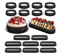 Lnopever 16 Pezzi Anello Microforato Crostata,Mousse Torta Rotonda Muffa Cottura Dessert Strumento di Decorazione Crostate Anelli Forati,Riutilizzabile Tondo da Plastica Perforato Cottura Accessori
