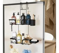 Lnopever Mensola Doccia con Ganci in Set da 2,Mensola Doccia da Appendere,Mensola doccia senza foratura,Con jabonera y vaso para cepillos de dientes, gancho,Mensola Bagno Accessori Bagno