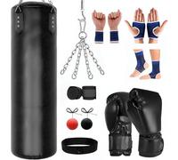 Lnopever Sacco da Boxe Appeso,120 cm Non Riempito Sacco da Boxe con Guanti da Boxe e Accessori,Sacco da boxe sospeso e sacco boxe Non Riempito,ganci, per MMA, Muay Thai, Karate
