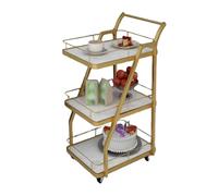 LNQKJXIIA Carrello bar a 3 piani, carrello for vino, vagone ristorante mobile in ferro battuto con deposito pasti e carrello for servire bevande(Gold)