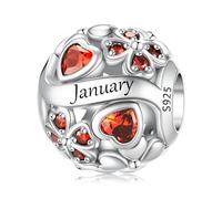 LNQOBU Birthstone Charms per Braccialetti, 925 Argento Sterling Perline di Fascino a Forma di Cuore con trifoglio Portafortuna, Ciondolo d'amore, Regalo di Compleanno per le Donne