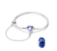 LNQOBU Bracciale in Argento con maglia Snake e chiusura a cuore Compatibile con Pandora Europei Charms da Donna