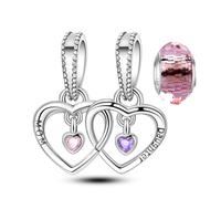 LNQOBU Charm Madre e Figlia - Charm con scritta Mum, Sister,Argento 925 con Ciondolo con zirconi 5A Adatto ai braccialetti Pandora Regali Festa Della Mamma