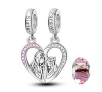 LNQOBU Charm Madre e Figlia - Charm con scritta Mum, Sister,Argento 925 con Ciondolo con zirconi 5A Adatto ai braccialetti Pandora Regali Festa Della Mamma