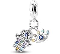 LNQOBU Ciondolo con Charm Argento Sterling 925 Fatima's Hand Dangle Charm Compatibile con Pandora e Europei Bracciale Collane da Donna(Fornito con una Perlina)