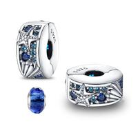 LNQOBU Clip/Stopper Charms per Bracciale Argento 925 Pave Cubic Zirconia Bead Stella Luna Farfalla Blu Gioielli Regalo per Donna