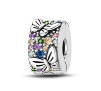 LNQOBU Clip/Stopper Charms per Bracciale Argento 925 Pave Cubic Zirconia Bead Stella Luna Farfalla Blu Gioielli Regalo per Donna