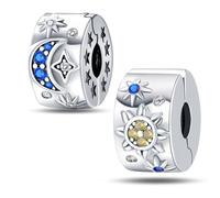 LNQOBU Clip/Stopper Charms per Bracciale Argento 925 Pave Cubic Zirconia Bead Stella Luna Farfalla Blu Gioielli Regalo per Donna