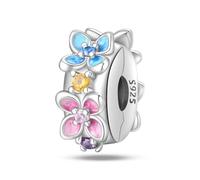 LNQOBU Clip/Stopper Charms per Bracciale Argento 925 Pave Cubic Zirconia Bead Stella Luna Farfalla Blu Gioielli Regalo per Donna