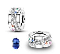 LNQOBU Clip/Stopper Charms per Bracciale Argento 925 Pave Cubic Zirconia Bead Stella Luna Farfalla Blu Gioielli Regalo per Donna