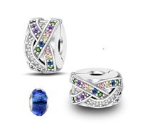 LNQOBU Clip/Stopper Charms per Bracciale Argento 925 Pave Cubic Zirconia Bead Stella Luna Farfalla Blu Gioielli Regalo per Donna