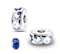 LNQOBU Clip/Stopper Charms per Bracciale Argento 925 Pave Cubic Zirconia Bead Stella Luna Farfalla Blu Gioielli Regalo per Donna