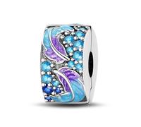 LNQOBU Clip/Stopper Charms per Bracciale Argento 925 Pave Cubic Zirconia Bead Stella Luna Farfalla Blu Gioielli Regalo per Donna