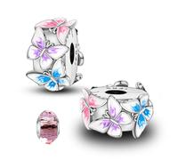 LNQOBU Clip/Stopper Charms per Bracciale Argento 925 Pave Cubic Zirconia Bead Stella Luna Farfalla Blu Gioielli Regalo per Donna