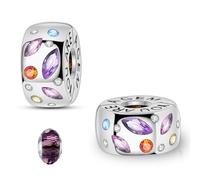 LNQOBU Clip/Stopper Charms per Bracciale Argento 925 Pave Cubic Zirconia Bead Stella Luna Farfalla Blu Gioielli Regalo per Donna