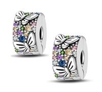 LNQOBU Clip/Stopper Charms per Bracciale Argento 925 Pave Cubic Zirconia Bead Stella Luna Farfalla Blu Gioielli Regalo per Donna