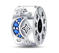 LNQOBU Clip/Stopper Charms per Bracciale Argento 925 Pave Cubic Zirconia Bead Stella Luna Farfalla Blu Gioielli Regalo per Donna