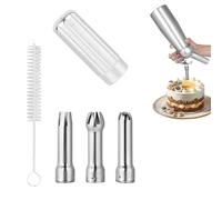 LNSYSNS 3 Pezzi Bocchetta per Sifone da Panna Intercambiabili, Ugello Sifone Montapanna per Macchine per Panna Montata, Ugello Inox per Sifone con Tramoggia in Alluminio e Spazzola Fine