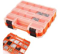 LNSYSNS Doppio Lato Cassetta Porta Minuteria, Valigetta Attrezzi Vuota con 34 Scomparti, Arancione Cassetta Porta Chiodi e Viti, Organizer Viti con Divisori Rimovibili, per Fissaggio, Dadi