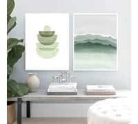 LNwnmyyg Stampe artistiche di forme geometriche astratte ad acquerello verde, poster su tela verde menta, quadri da parete per soggiorno (21x30cmx2/Senza cornice)