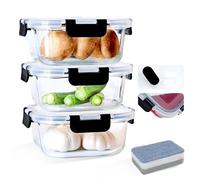 LNWSN Contenitori Ermetici per alimenti Vetro con coperchio - Ideale per Microonde, Forno, Frigo e Freezer - Contenitore Quadrato Meal Prep e Alimenti piccoli - Set Premium di 3 senza BPA - 800ml