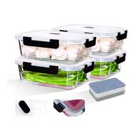 LNWSN Contenitori per alimenti in vetro con coperchio Set di 4 X1520 ml, 4 bottoni a pressione laterali, contenitori in vetro per un'alimentazione sana.