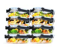LNWSN Set contenitori per alimenti, 8 contenitori per alimenti in vetro da 640 ml con bottoni a pressione su tutti e quattro i lati, contenitori riutilizzabili ideali per picnic all'aperto