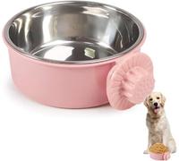 Lnwwrv Ciotola appendibile per Animali in Acciaio Inossidabile - Ciotola d'Acqua Staccabile per Gatti e Cani, Adatta per nutrire e Far Bere Piccoli Animali nella Gabbia,Rosa