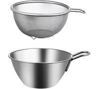 Lnwwrv Ciotola per Sbattere Le Uova in Acciaio Inox con Manico e Setaccio a Rete Fine - Ciotola Multifunzionale per Mescolare e Scolare per Pasticceria, Montare la Panna e Condire l'Insalata