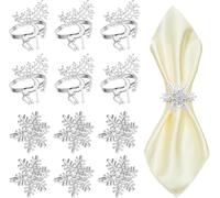 Lnwwrv Set da 12 Pezzi di portatovaglioli a Forma di Fiocco di Neve e Renna in Oro - fermatovagliolo Natalizio in Metallo, Decorazione da tavola per Natale, Ringraziamento e Matrimoni,Argento