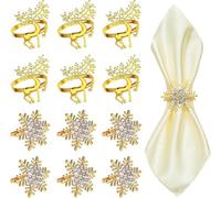 Lnwwrv Set da 12 Pezzi di portatovaglioli a Forma di Fiocco di Neve e Renna in Oro - fermatovagliolo Natalizio in Metallo, Decorazione da tavola per Natale, Ringraziamento e Matrimoni,d'oro
