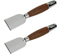 Lnwwrv Set da 2 Pezzi di raschietti in Acciaio Inox con Manico in Legno - Padella in ghisa, Pala da Barbecue Piatta, Pala per Pancake a Mano, Pala per Pizza