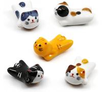 Lnwwrv Set da 5 portabacchette a Forma di Gatto, portabacchette in Ceramica Giapponese a Forma di Gatto Fortunato Carino, Adatto per la Decorazione della Cucina