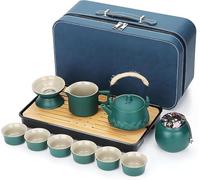 Lnwwrv Set da tè in ceramica da viaggio, 12 pezzi, set da tè in ceramica, borsa portatile con vassoio, scelta ideale per ufficio e regali