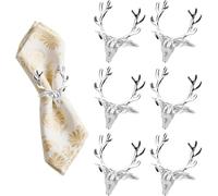 Lnwwrv Set di 6 portatovaglioli Natalizi Dorati a Forma di Testa di Renna - Adatto per Decorazioni da tavola per Banchetti e Feste di Matrimonio di Natale,Argento