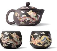 Lnwwrv Tèiera Magica in Argilla Viola Drago e Fenice a Cambiamento di Colore, Set da tè Kung Fu Fatta a Mano da 240ml, con Scatola Regalo, Perfetta per la Collezione di Amici del tè