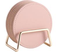 Lnwwrv Un Set di 5 sottobicchieri per Bevande in Pelle PU Assorbente con Supporti, ispessiti, Antiscivolo, antiaderenti, sottobicchieri per Tavolo, Regali per Decorazione della casa,Rosa