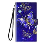 Lnxlanxx Cover Compatibile per Oukitel C35/Oukitel C36 Silicone PU Pelle Portafoglio Libro Motivo Case Antiurto Bumper Magnetica Flip Protettiva Resistente Custodia (Farfalla Blu)