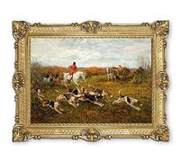 Lnxp Bellissimo dipinto 90 x 70 cm artista; J. Emms 'caccia alla volpe, cornice barocca, antico repro rinascimento come dipinto e riproduzione d'arte di alta qualità 58B