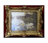 Lnxp Bellissimo dipinto con cornice, barocco anticato, motivo cigni 56 x 46 cm, 50B