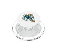 Lo sciatore maschio gira accanto a un paio di sci PopSockets PopGrip per MagSafe