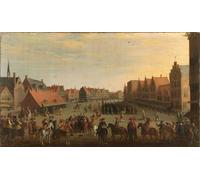 Lo scioglimento dei 'Waardgelders' (Mercenari a pagamento del governo cittadino) da parte del principe Maurits a Utrecht 31 luglio 1618 (1625) stampa poster di Joost Cornelisz Droochsloot (18 x 24)